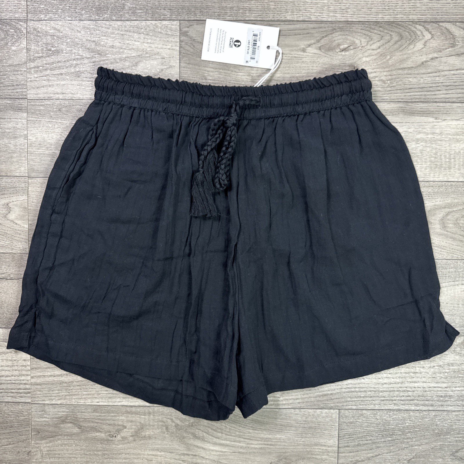 NWT Vitamin A Beach Swim Coverup Shorts Pull On Lightweight Gauzy Black sz M
