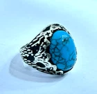 Luxury 925 Sterling Silver Ring - Natural Oval Turquoise Gemstone - 9g - Size 10
