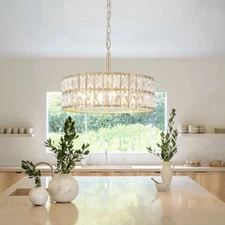 5 Light 16'' Crystal Chandelier Gold Geometric Pendant Fixture Kitchen Island