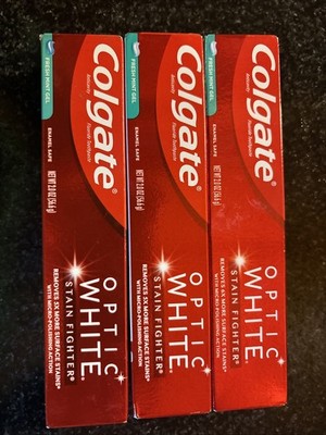 3 Colgate Optic White Stain Fighter Clean Mint Toothpaste, 2.0oz