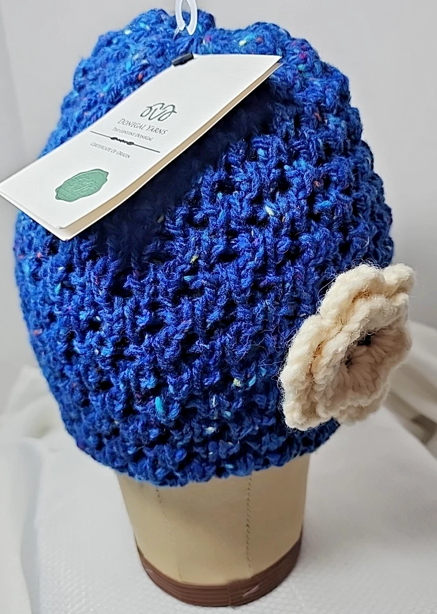 The Genuine Donegal Crocheted 100% Merino Wool Beanie Ireland NWT