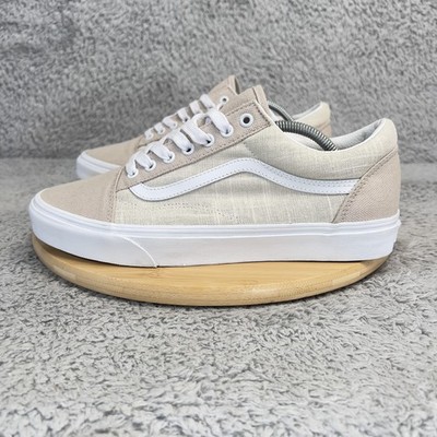 Vans Shoes Mens Size 11 Beige Canvas Low Top Skate Sneakers White Gum Sole