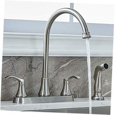 Brushed Nickel Kitchen Faucet with Side Sprayer, 3 Hole or 4 Hole, Two Handle
