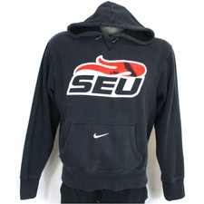 Vintage Nike SEU Hoodie M Black Center Swoosh Distressed College Sweatshirt