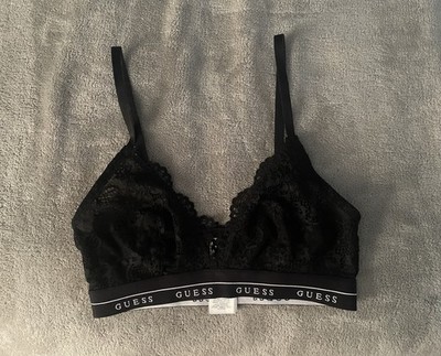 GUESS Black Lace Triangle Bralette XS w/ logo tape band