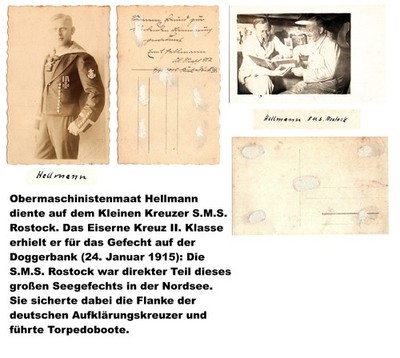 Obermaschinistenmaat Emil Hellmann S.M.S. Rostock EK   2x original Fotos/Ak 1915