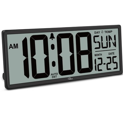 WallarGe 14.5'' Large Digital Wall Clock Battery Operated with 14.5'', Black 