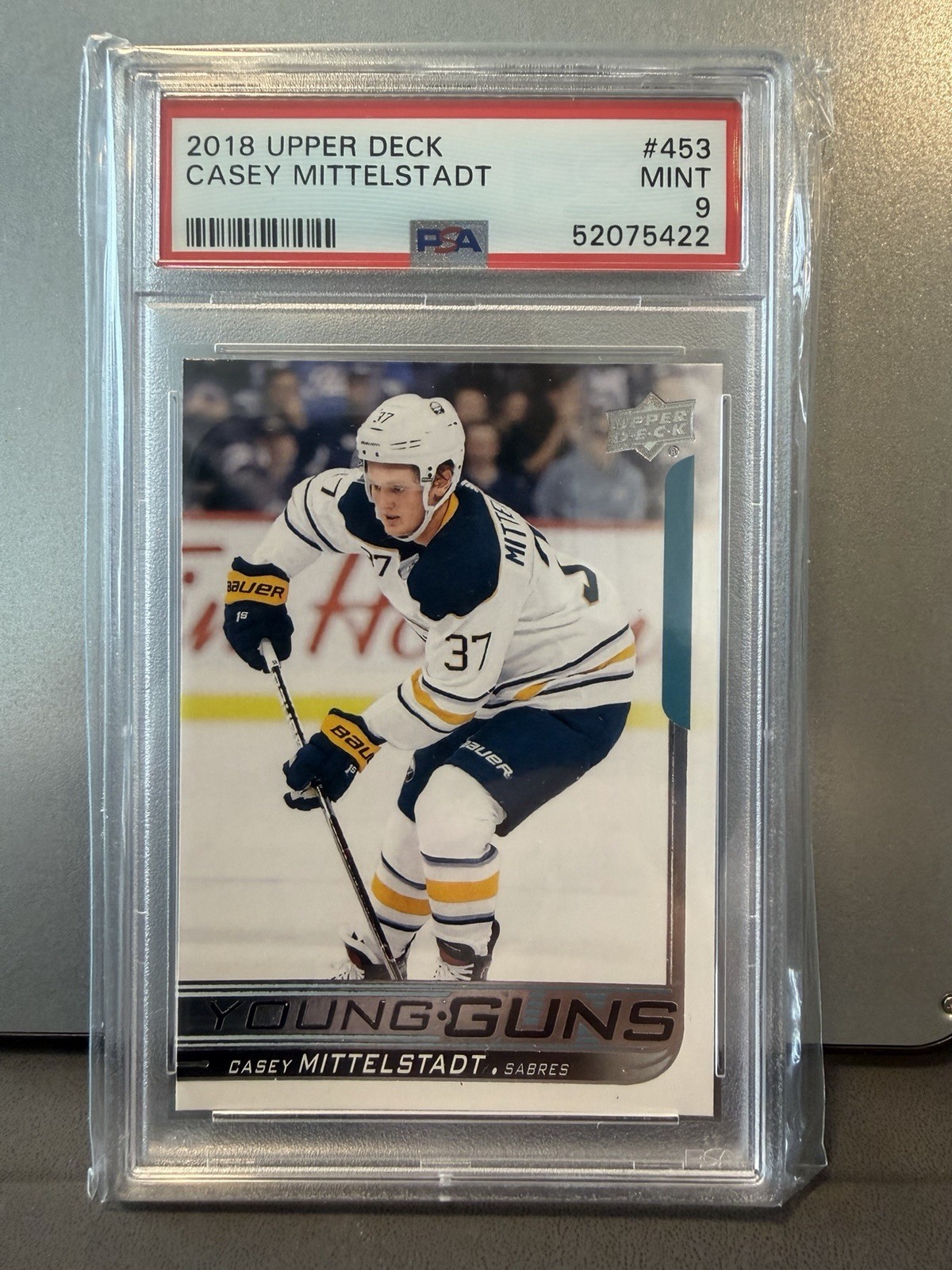 2018-19 Upper Deck Young Guns Rookie CASEY MITTELSTADT #453 PSA 9 Buffalo Sabres