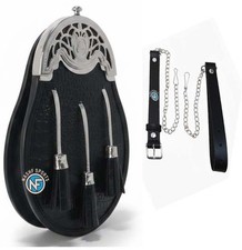 Scottish Handmade Black Crocodile Leather Full Dress Sporran Silver Celtic Cantl
