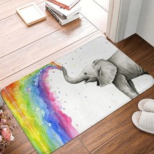 Baby Elephant Rainbow Doormat Non Slip Cute Animal Bath Floor Mat Home Decor Rug