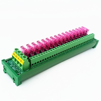 16 Position DIN Rail Mount DC Power Fuse Distribution Strip Module