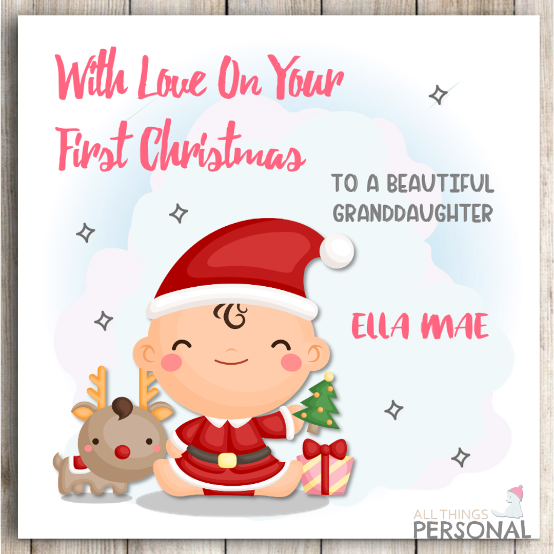 Personalised First Christmas Card Baby Granddaughter Daughter Niece Goddaughter