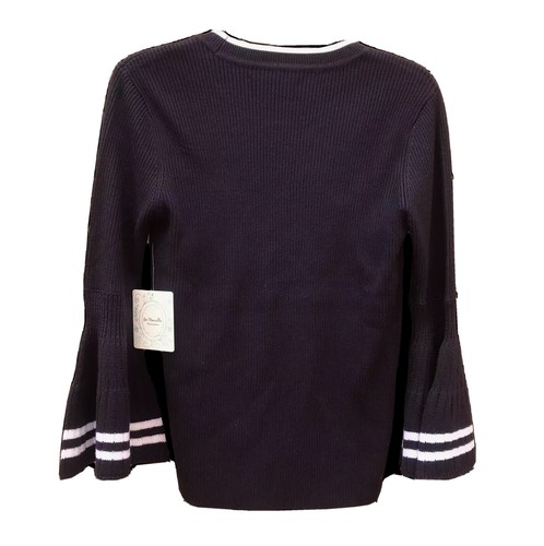 NWT Nautical Sweater Top Navy Blue Knit White Stripe Bell Sleeve Saks $178 M - Picture 2 of 8