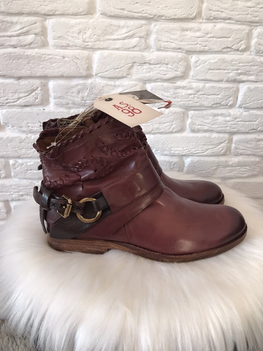 A.S. 98 Leather Biker Burgundy Ankle Boots Italy US 7 EU 37 eBay