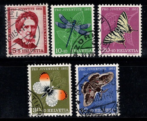 Schweiz 1951 Mi. 561-565 gebraucht 100% Pro Juventute, Schmetterlinge