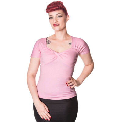 Banned Retro Vintage Rockabilly Top T-Shirt Oberteil - She Who Dares Rosa