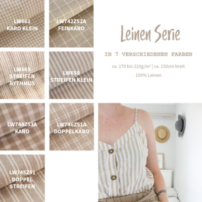 Leinen Meterware natur/weiß Leinenstoffe bedruckt Streifen, Karo  Landhaus