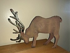 Primitive Rustic Cabin In Woods 11x14 Metal 3D Antler Moose Caribou Statue tb