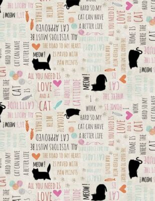 Purrfect Partners By Wilmington Prints - Cream Word Toss  #68562-198