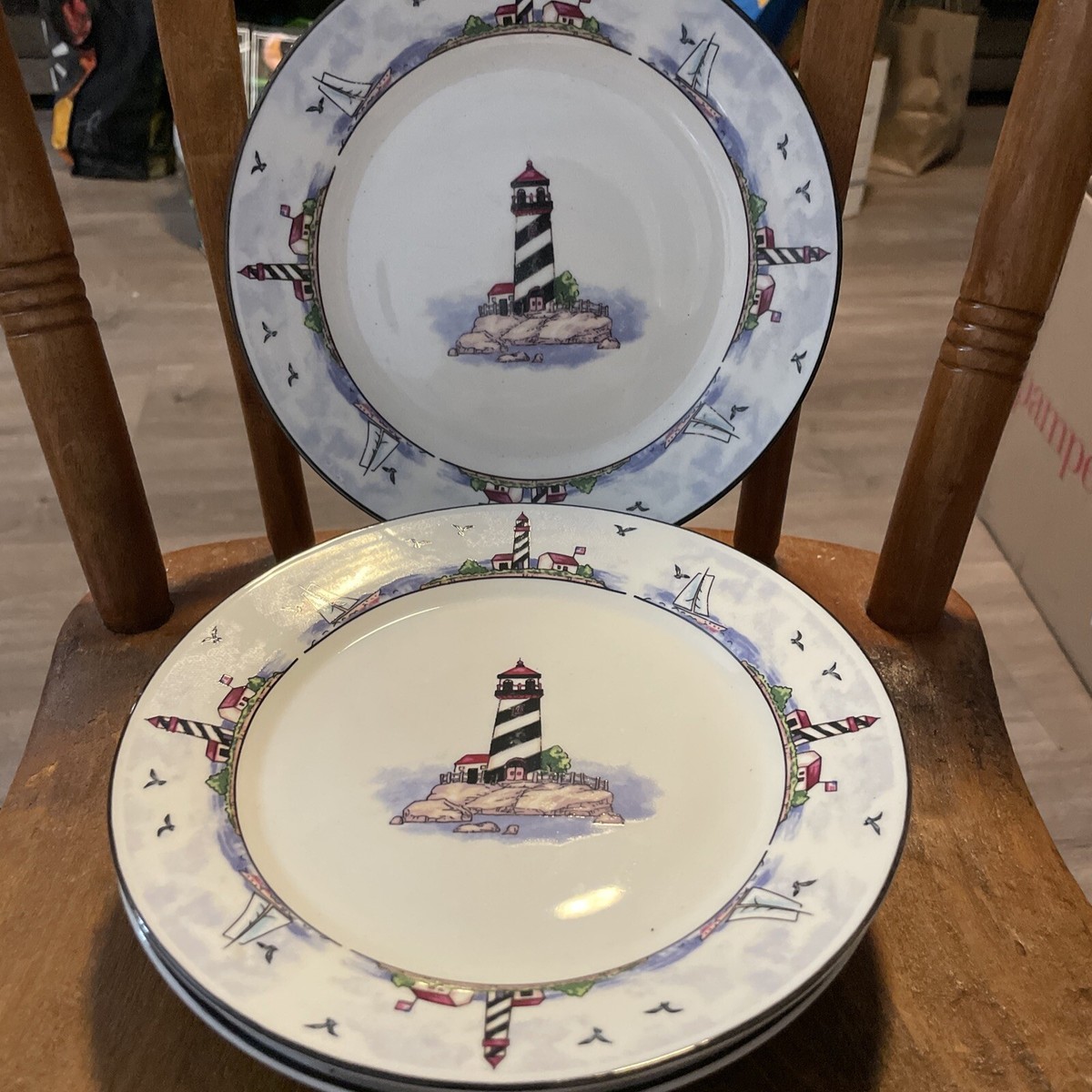Set of 6 Totally Today Coastal Lighthouse 7” Salad Dessert Plates 