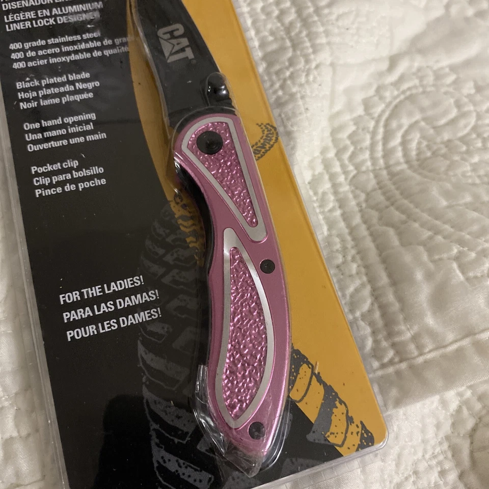 NAVAJA DE BOLSILLO PLEGABLE CON BLOQUEO FOTODOMO LIGERO GATO NUEVA ORUGA ROSA Foto 2 de 4