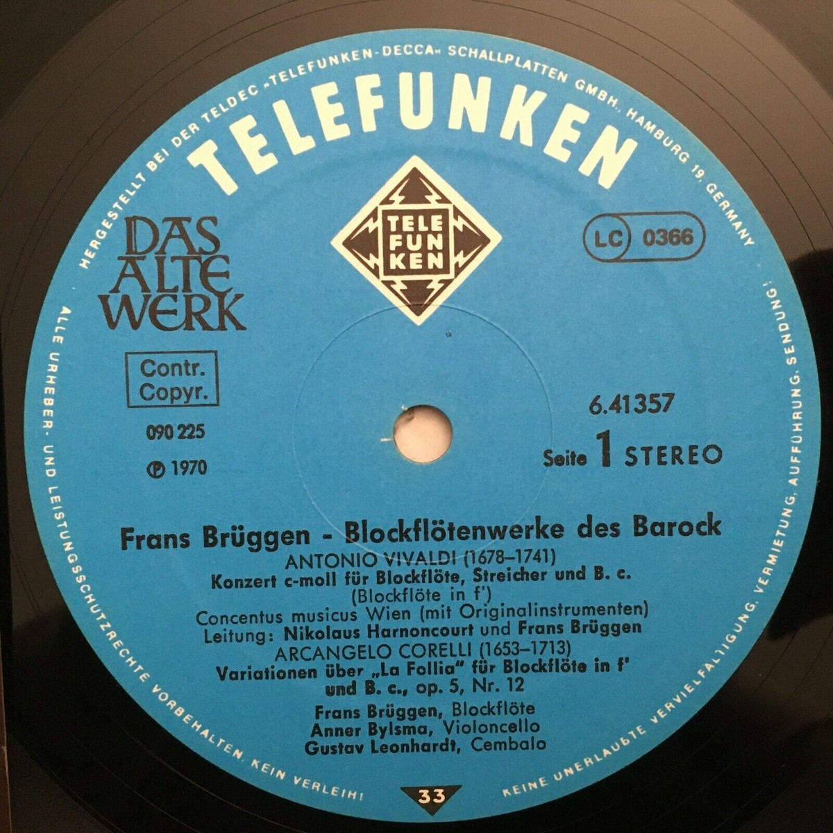 S274 Vivaldi Corelli Recorder Works Brüggen Harnoncourt Telefunken