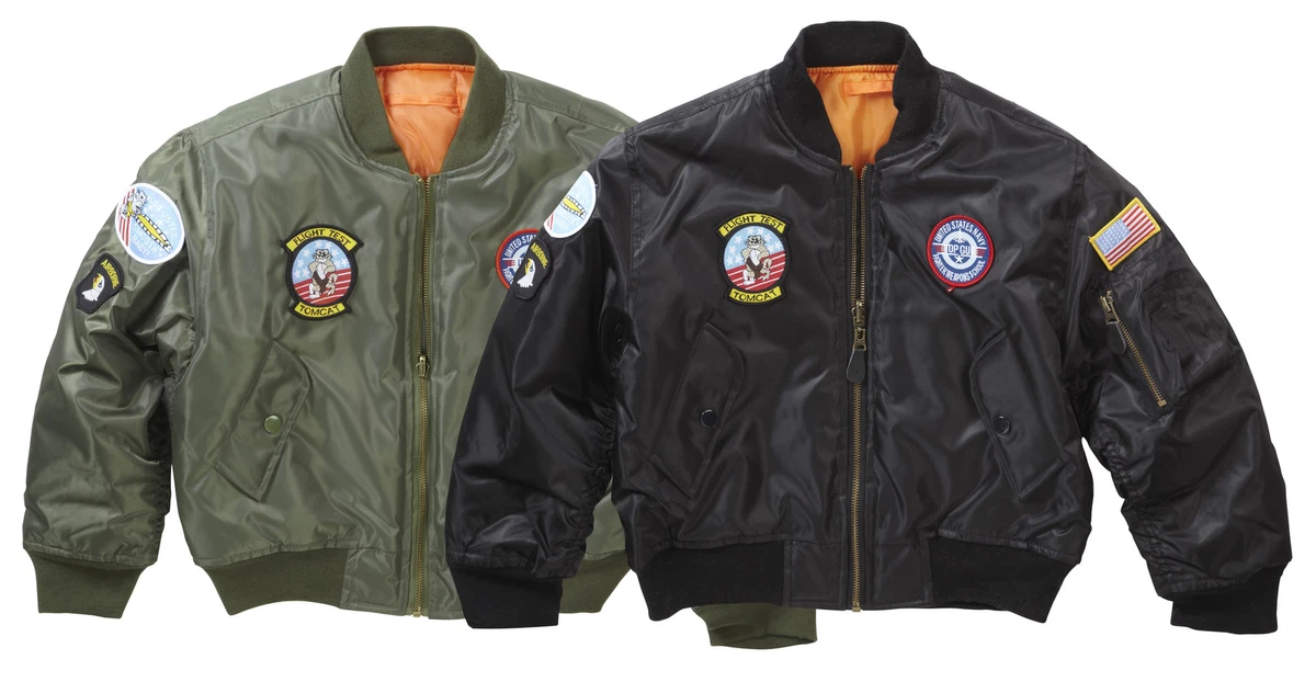Kids MA1 Flight Jacket Army Air Force Flying US Pilot Children Bomber Badges Top