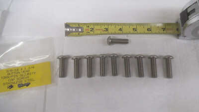 Qty 10 pcs Stainless 3/8-16 x 1-1/4'' long Button Head Torx Security screws, nos
