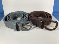 Two NWOT Woven Stretch Belts w/ Leather Buckles-Green  Brown L