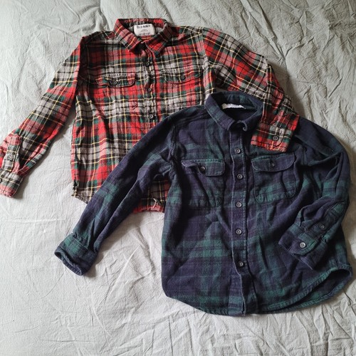 Camisa Antigua Azul Marino Niños S 6/7 Lote de 2 Tartán Franela Escocesa Botones Solapa Bolsillos