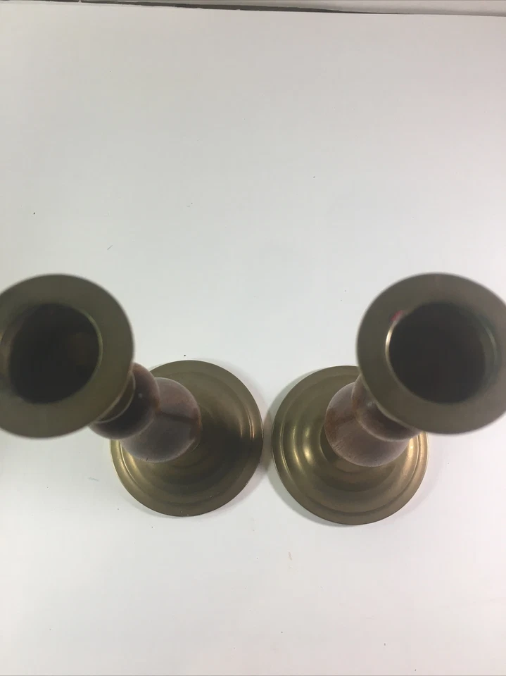 2 Bronze And Teak Candle Sticks 7 1/4" Tall Thailand - Image 3 of 4