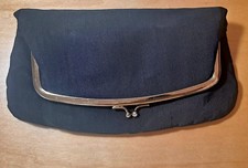 Vintage 1940s Art Deco Black Silk Faille Folding Evening Clutch Bag