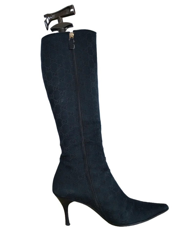 Винтажные женские GUCCI каблуки ботинки черный монограмма туфли GG логотип молнии 36 на Tom Ford - Изображение 3 из 4