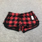 Aeropostale Sleep Shorts Womens Small Red Plaid Fleece Pajama Lounge NWT