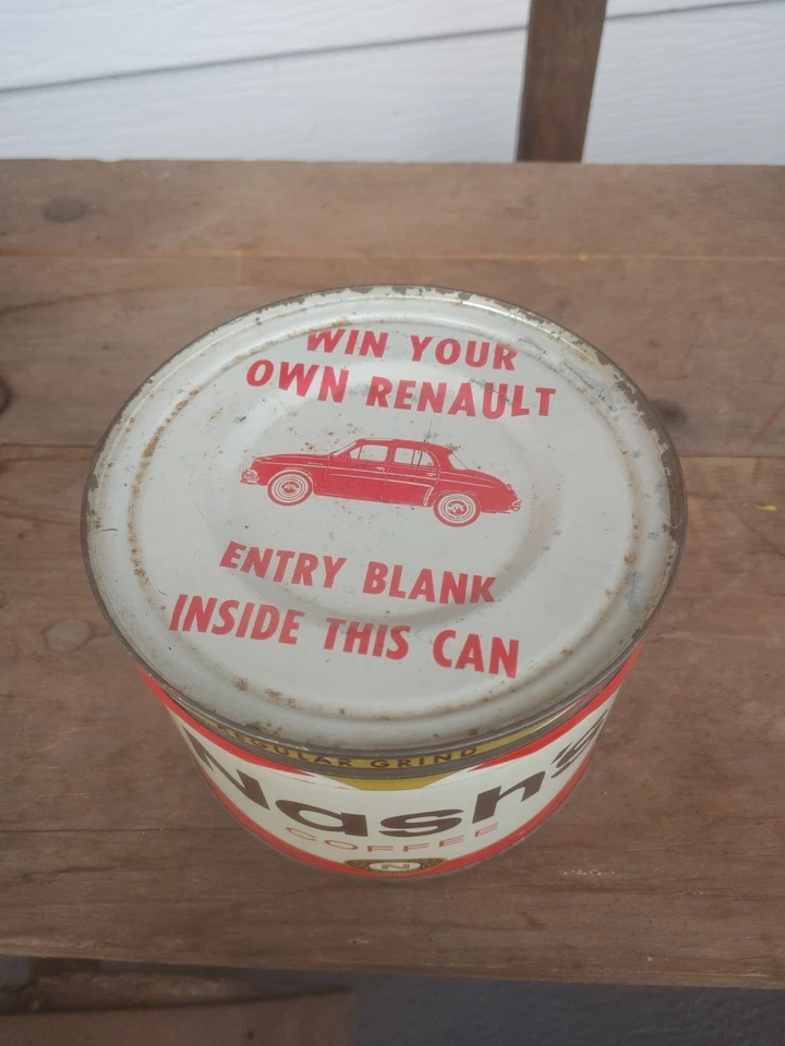 Vintage 1950s Nash's Renault Automobile Advertising Coffee Can, Rare Lid? 1 Lb - Image 2 of 4