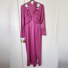 ASOS Satin Formal Pink Crisscross Halter long sleeve dress size 4 small