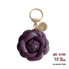 Leather Flower Bag Charm Keychain for Women Faux Floral Coin Purse D-purple