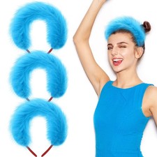 3 Pieces Blue Fuzzy Headband Blue Fluffy Headband Hairband Costume for Women ...