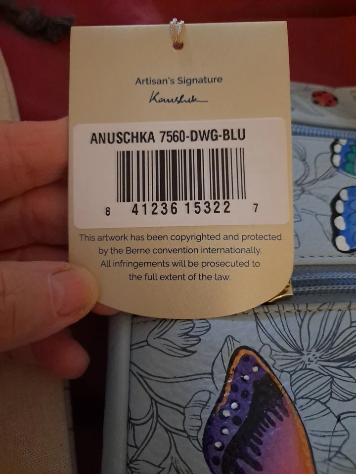 Raro! Anuschka Novo com etiquetas tiracolo de couro pintado borboleta melodia azul pronto para presente - Imagem 4 de 4