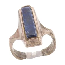 925 Sterling Silver Vintage Ring Rectangular Lapis Lazuli  Band  Sz 7  RG34423