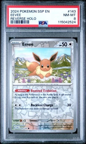 2024 POKEMON SSP EN-SURGING SPARKS REVERSE HOLO #143 EEVEE PSA 8