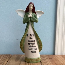 Vintage Abbey Press Green "May the Blessed Spirit" Angel Figurine 9" Tall Decor!