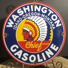 VINTAGE  WASHINGTON GASOLINE PORCELAIN MOTOR OIL GAS STATION PUMP PLATE SIGN