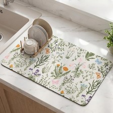 Dish Drying Mat Kitchen Counter Absorbent Coffee Bar Spring Floral 12x20 Inch