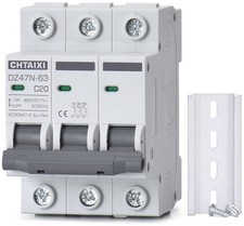 3 Pole DIN Rail Mount Circuit Breaker, 20 Amp 480V AC Miniature Circuit Break...