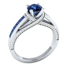Art Deco Style Lab-Created Diamond Sapphire Ring For Her 14k White Gold Finish