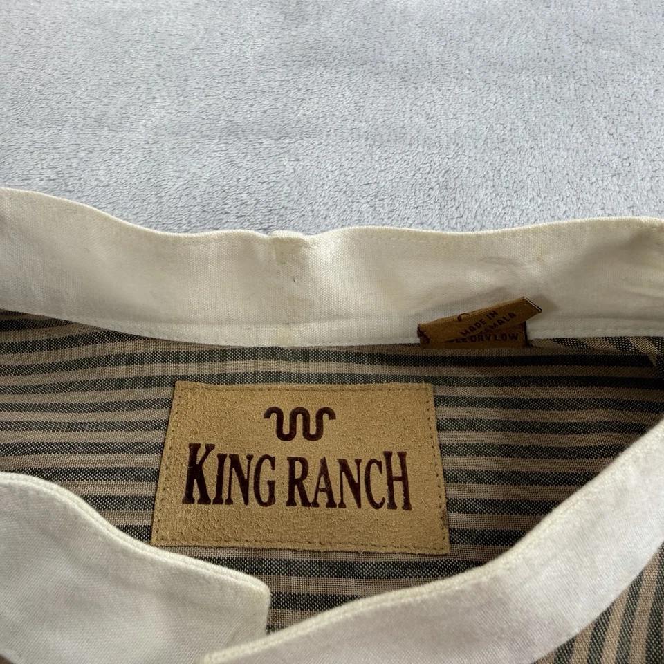 Camisa Western King Ranch Abotonada Para Hombres XL Cuello Banda Rayas Trabajo Manga Larga Foto 2 de 4