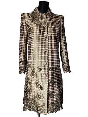 Moschino Baumwolle Sommer Trenchcoat Gold bestickt Einreiher Damen US 8 - Bild 1 von 4