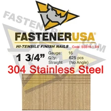 1 3/4" 16 Gauge 304 Stainless Steel Straight Finish Nails 16 ga (625 ct)
