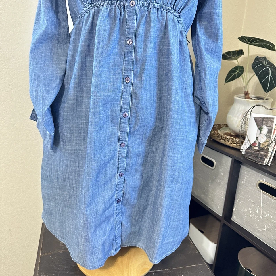 Motherhood Maternity Jean Dress Blue Denim Long Sleeve With Pockets Size Small - Image 3 of 4